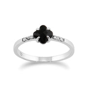 Gemondo 925 Argent Art Déco Onyx et Marcassite Bague