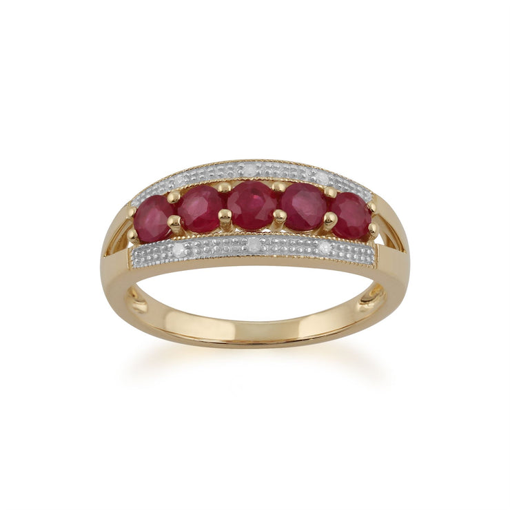 Gemondo Bague Rubis, 9ct Or Jaune 0.81ct Rubis & Diamant Bague