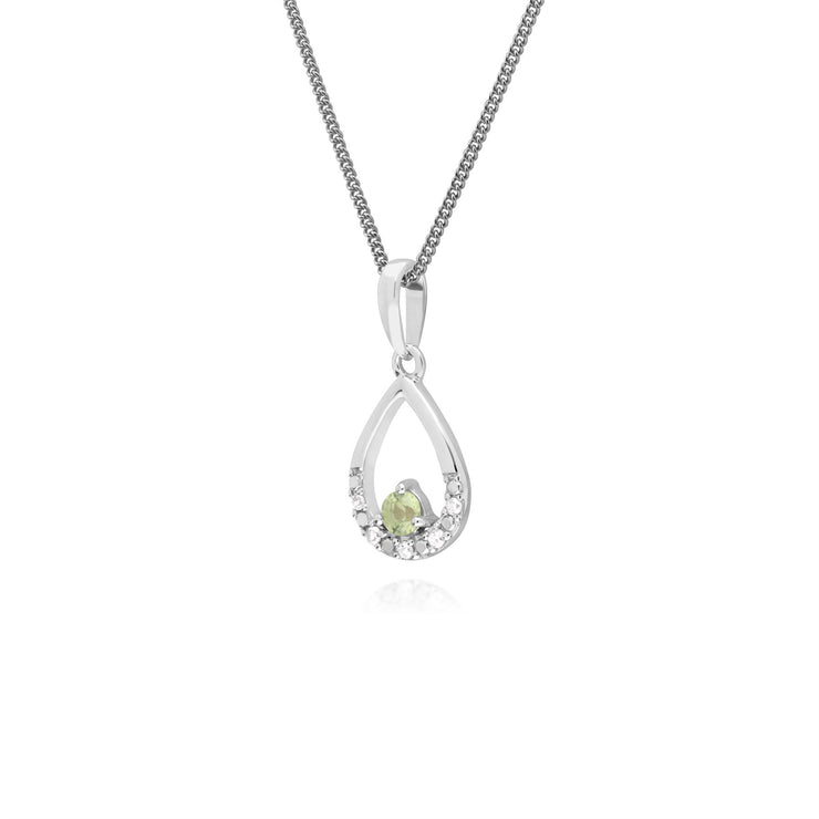 s 9 CT or Blanc Unique Peridot & Diamant Poire Pendentif sur 45cm Chaîne