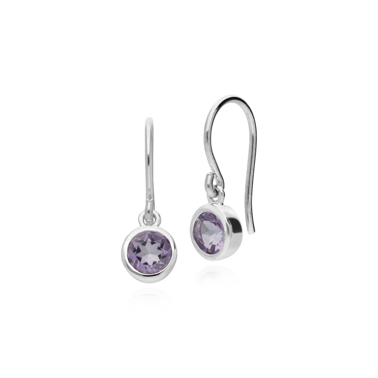 Boucles d'Oreilles Pendantes Essentiel Argent 925 Améthyste Rond Sertis Clos