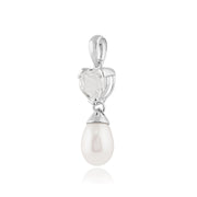 Pendentif et Boucles d'Oreilles Pendantes Cœur Classique Or Blanc 375 Perle et Topaze Blanche