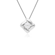 Boucles d'Oreilles Clou et Pendentif Carré Essentiel Argent 925 Perle