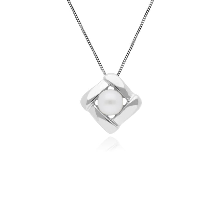 Boucles d'Oreilles Clou et Pendentif Carré Essentiel Argent 925 Perle