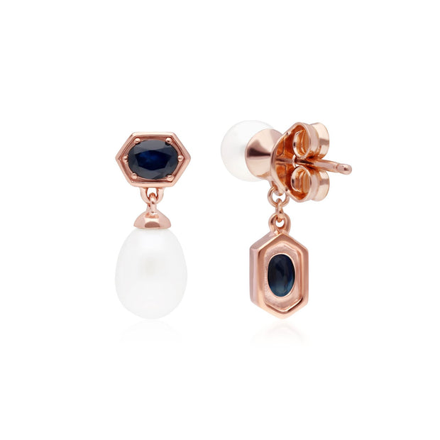 Boucles d'Oreilles Asymétrique Perle Moderne Argent 925 Doré à l'Or Rose Topaz et Perle Ronde