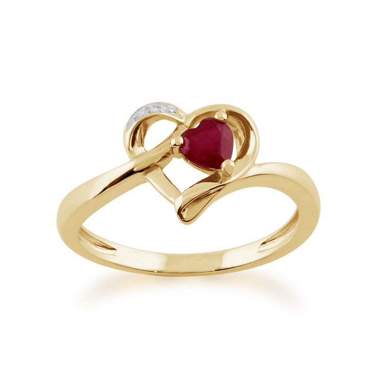 gemondo RUBIS BAGUE , 9 Ct Or Jaune 0.29ct CT RUBIS & Diamant heart ring