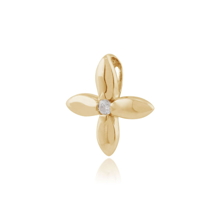 Pendentif Floral Or Jaune 375 Diamant Doré Rond