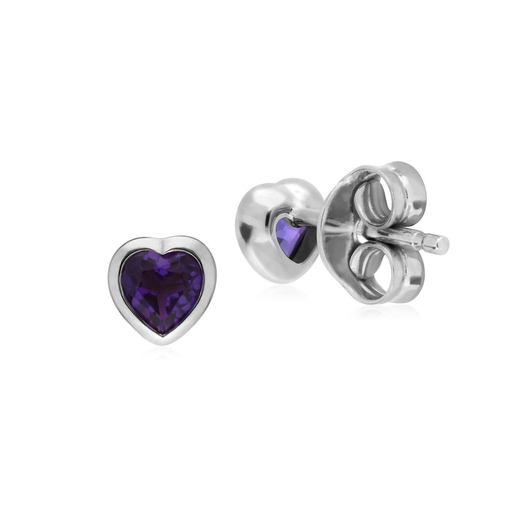 Argent Sterling Pierre Unique Améthyste Boucles D'Oreilles Puces Coeur