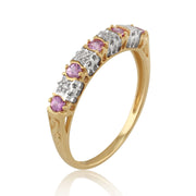 9 Ct Or Jaune 0.26ct CT ROSE SAPHIR & 2PT DIAMANT DEMI éternité Anneau bague