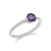 Gemondo Bague Amethyste, Argent Sterling Améthyste Février Pierre Unique Octogone Bague - Améthyste