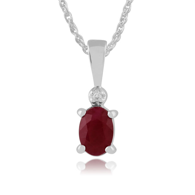 Pendentif Classique Or Blanc 375 Rubis Oval et Diamant