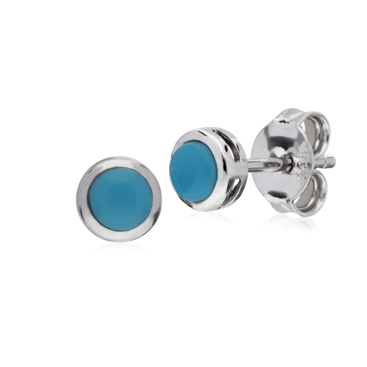 Turquoise Boucles D'oreilles, Argent Sterling Simple Turquoise Chaton Round Stud Earrings