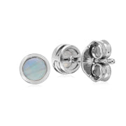 Opale Boucles D'Oreilles, Argent Sterling Simple Opale Chaton Round Stud Earrings