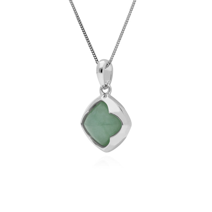 Jade pendant, Argent Sterling Coussin Pain de Sucre Jade Pendentif sur 45cm Chaîne