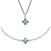 Bracelet et Pendentif Trèfle Floral Argent 925 Emeraude Ronde