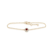 Bracelet Classique Or Jaune 375 Rubis Carré et Diamant Style Halo