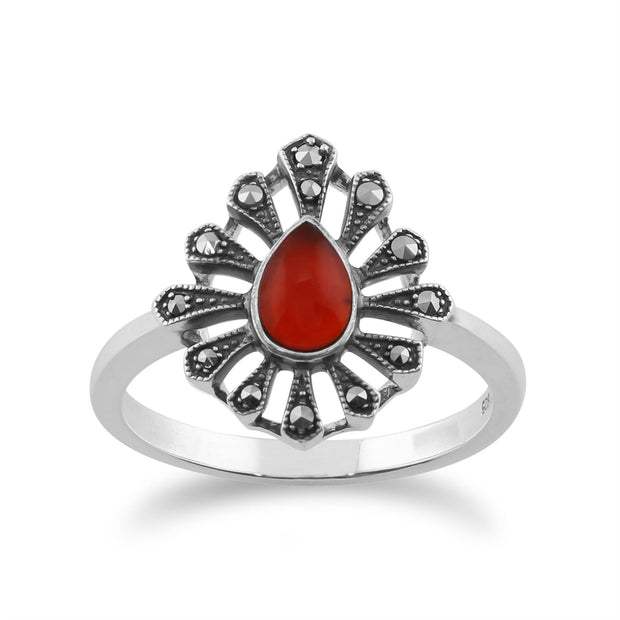 Gemondo en Argent Sterling 925 0,30 CT Cornaline & Marcassite Art Déco Bague