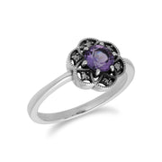 Gemondo Bague Amethyste, Argent Sterling Améthyste & Marcassite Bague Fleur - Améthyste