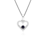 9 ct or Blanc Unique Saphir et Diamant Coeur Pendentif sur 45cm Chaîne