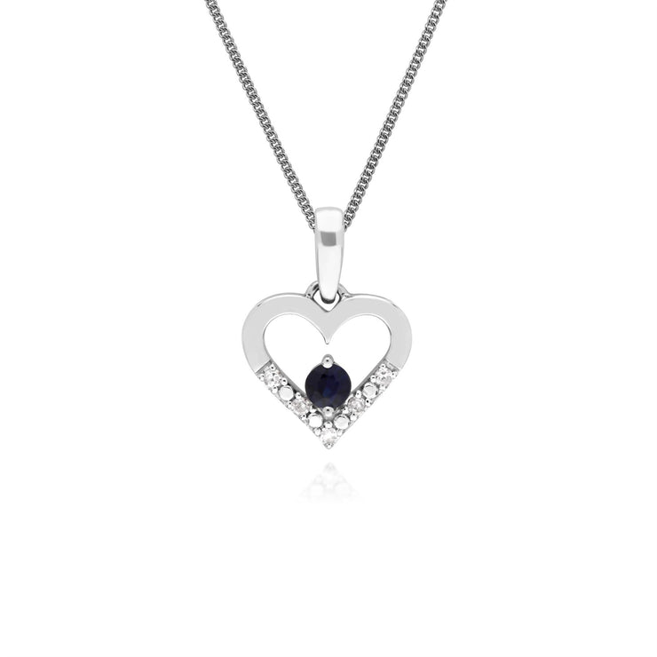 9 ct or Blanc Unique Saphir et Diamant Coeur Pendentif sur 45cm Chaîne