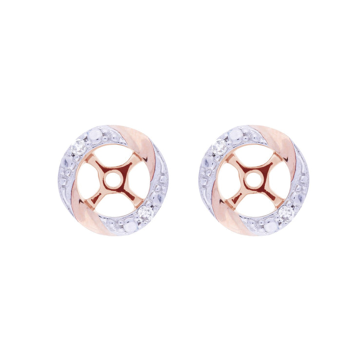 Classique «Ear-Jacket» Deux Ors 375 Rose et Blanc rhodié rond avec Diamant