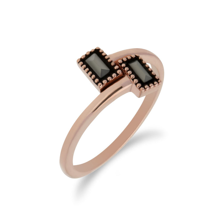 Gemondo Femmes Plaqué or Rose Argent Sterling Marcassite Rectangle Modèle Bague - 0