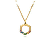 Collier Hexagone Arc-en-Ciel Argent 925 Plaqué Or