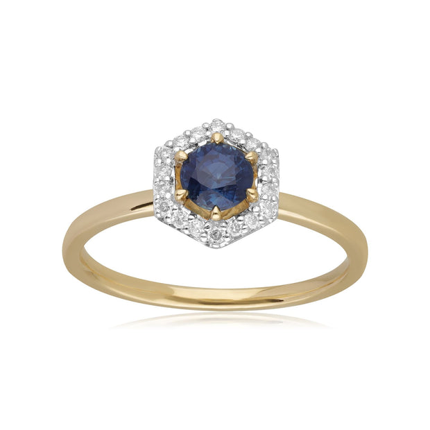 Bague Fiançailles Halo Or Jaune 750 Saphir 0,448ct et Diamant