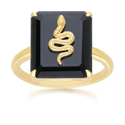 Bague Grand Deco Serpent en Onyx Noir en Argent Doré à l'Or Fin