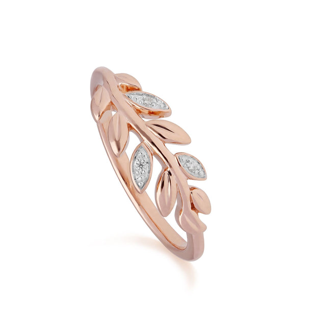 Bague O Leaf Branche D'Olivier Or Rose 375 Diamant