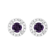 Boucles d'Oreilles Clou Améthyste Classique Or Blanc 375 et Ear-Jacket Rond Diamant