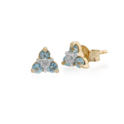 Boucles d'Oreilles Clou Classique Or Jaune 375 Topaze Bleu et Diamant