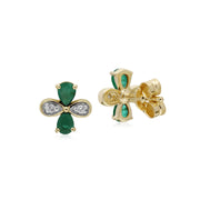 �meraude Boucles D'Oreilles, 9 CT or Jaune �meraude et Diamant Floral Boucles D'Oreilles