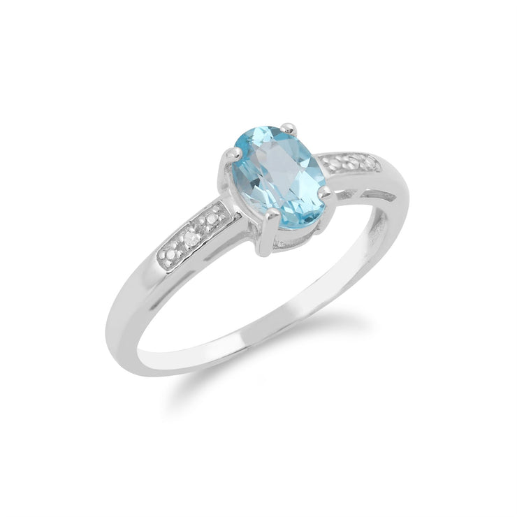 Bague Or Blanc 375 Topaze Bleu et Diamant