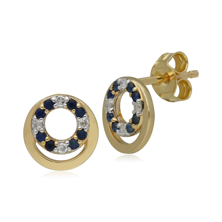 Boucles d'Oreilles Clou Cercle Or Jaune 375 Saphir et Diamant