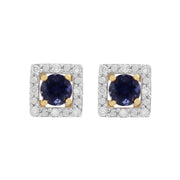 Boucles d'Oreilles Clou Iolite Classique Or Jaune 375 et Ear-Jacket Carré Diamant