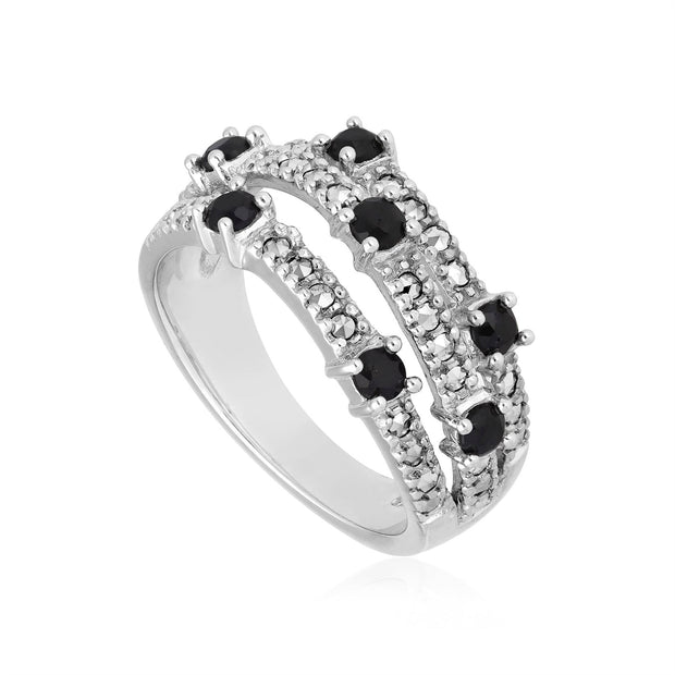 Bague Kosmos Argent 925 Saphir Noire et Marcassite