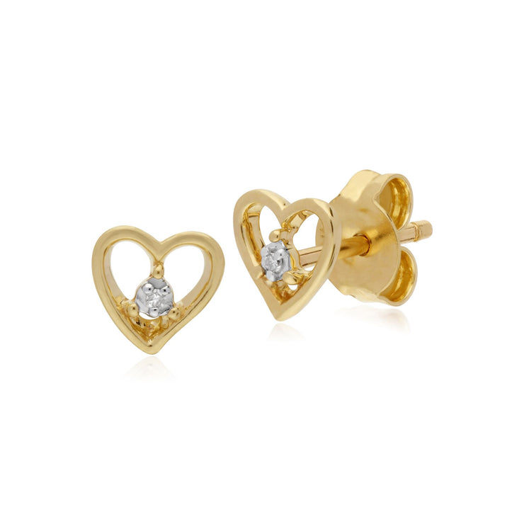 Boucles D'Oreilels en Diamant, 9 CT or Jaune Diamant Pierre Unique Boucles D'Oreilles Puces Coeur