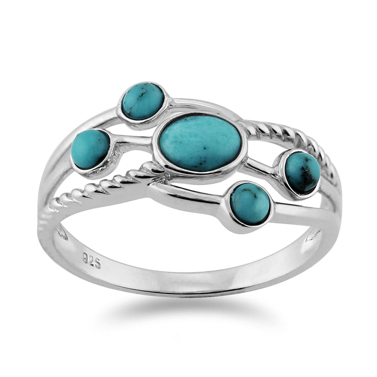 Gemondo Turquoise Bague, Argent 0,45 CT Turquoise Cabochon Contemporain Cinq Bague Pierre