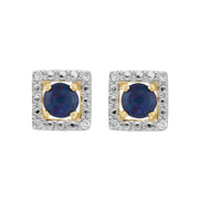 Boucles d'Oreilles Clou Opale Triplet Classique Or Jaune 375 et Ear-Jacket Carré Diamant