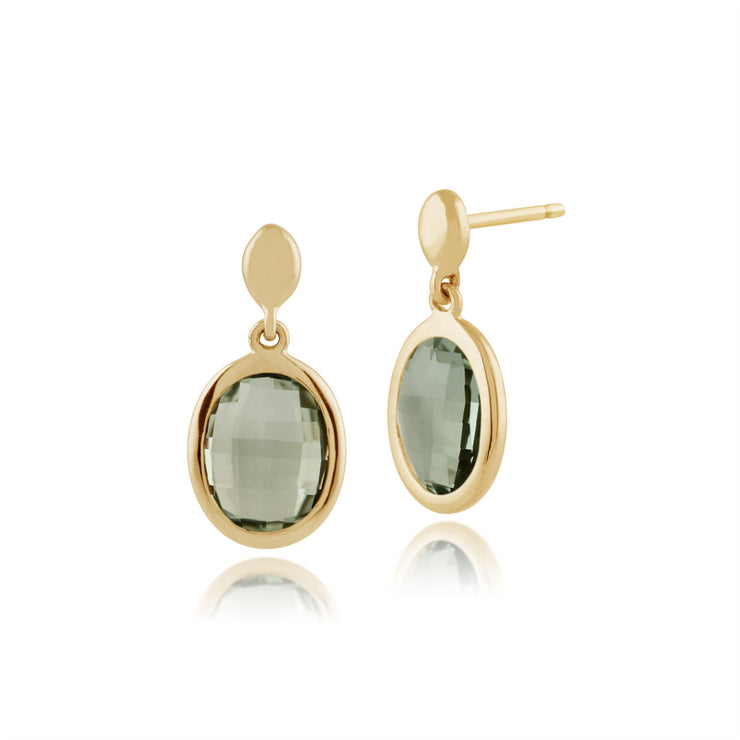 Boucles d'Oreilles Pendantes Or Jaune 375 Quartz Vert Clair