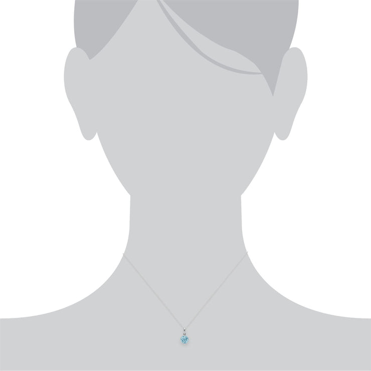 Topaze Collier, Argent Sterling 6 Griffes Rond Topaze Bleu Novembre Pendentif sur 45cm Chaîne