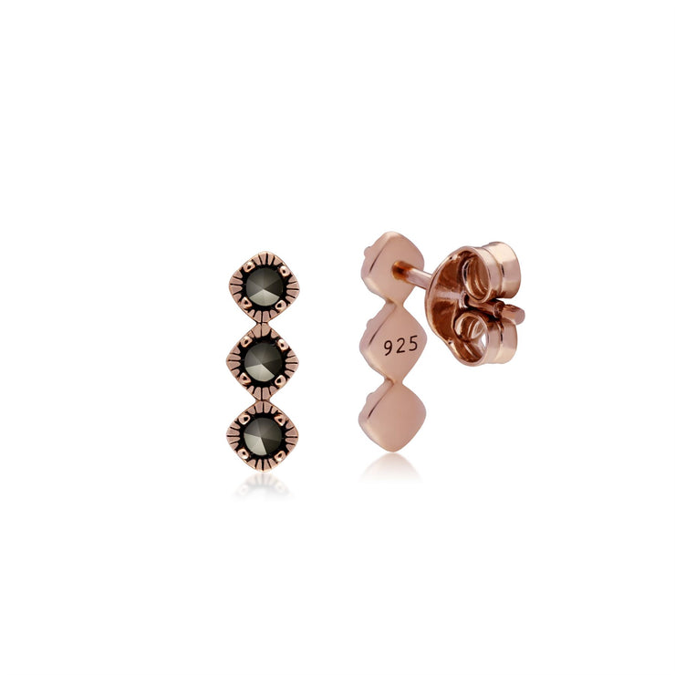 Plaqué or Rose Argent Sterling Triple Pierre Marcassite Boucles D'Oreilles
