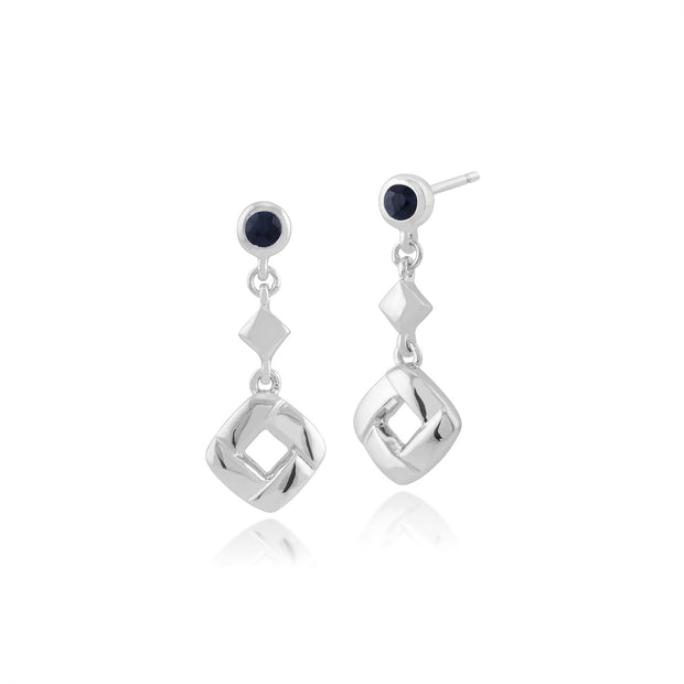 Boucles d'Oreilles Carrées Pendantes Croisées Classique Argent 925 Saphir