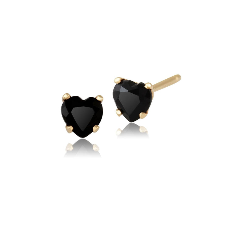 Boucles d'Oreilles Clou Cœur Classique Or Jaune 375 Onyx Noir