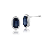 Boucles d'Oreilles Clou Classique Or Blanc 375 Saphir Oval Bleu Clair