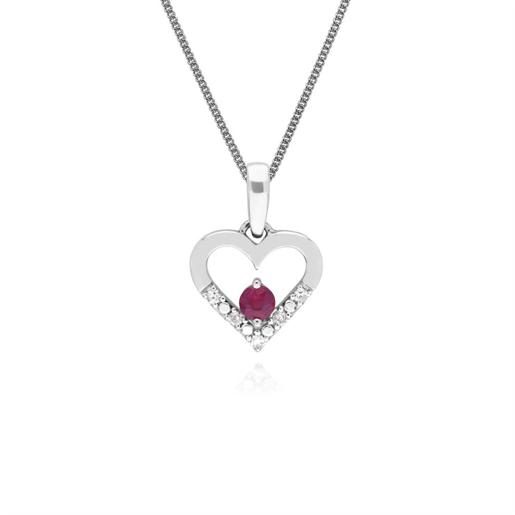 9 ct or Blanc Unique Rubis & Diamant Coeur Pendentif sur 45cm Chaîne