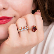 Gemondo Opale de Feu Bague, 9 CT or Jaune 0,15 CT Feu Opale & Diamant Bague Mi-éternité