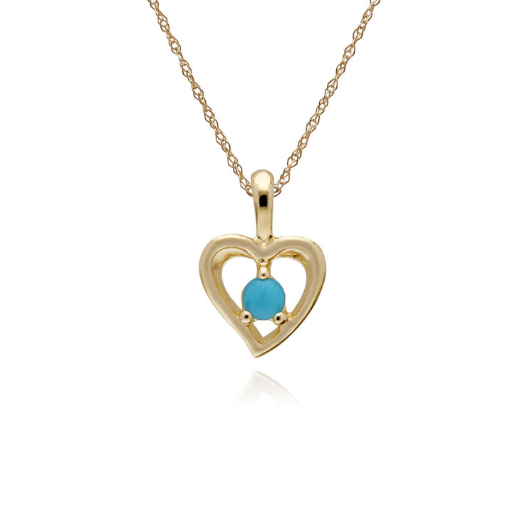 Turquoise Collier, 9 CT or Jaune Turquoise Pierre Unique Coeur Pendentif sur 45cm Chaîne