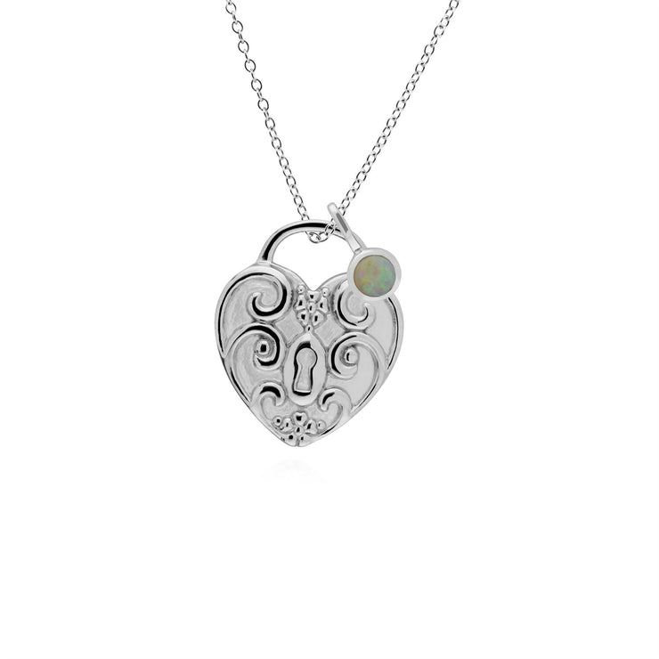 Pendentif Classique Cadenas Cœur Torsadé Argent 925 et Charms Opale
