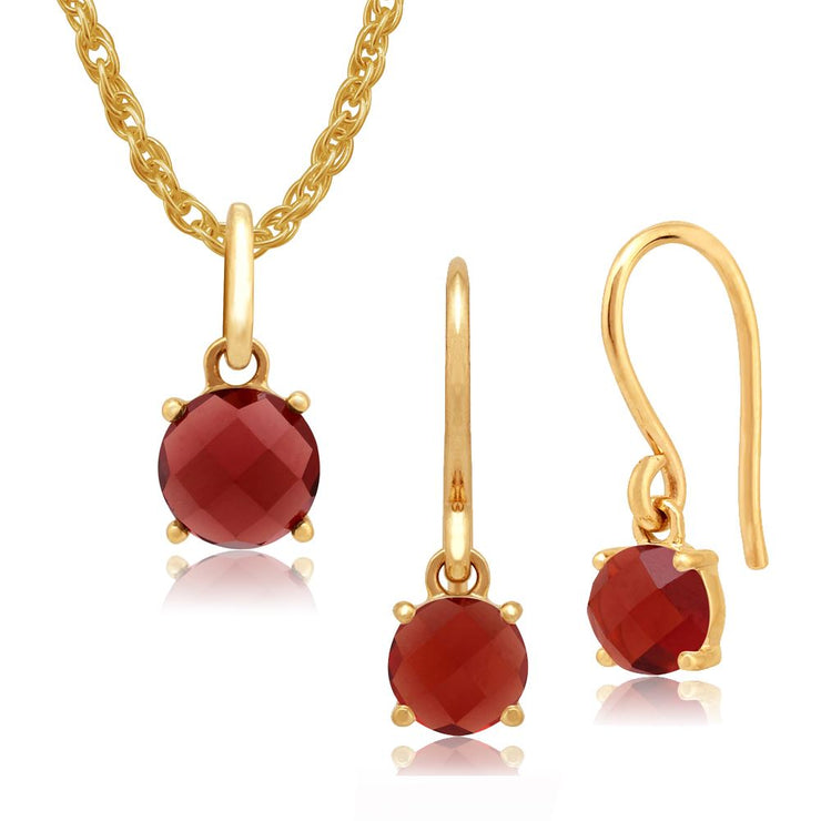 Pendentif et Boucles d'Oreilles Pendantes Classique Or Jaune 375 Grenat à Damier